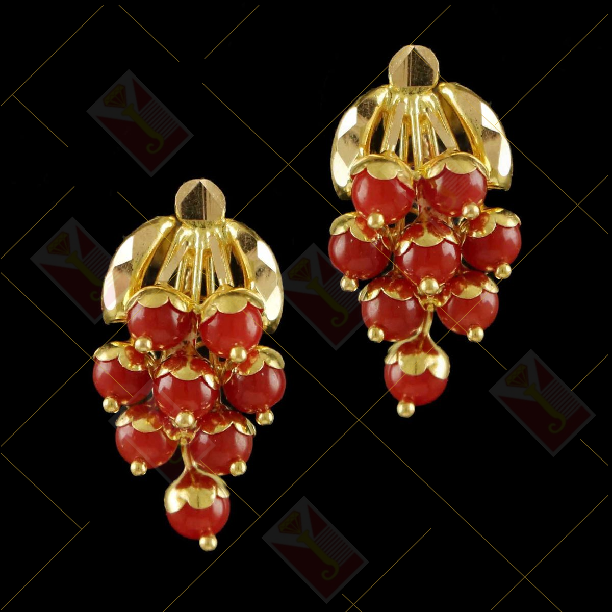 Semi Precious Orange Gem Stone Stud Earrings Gold Plated ER2859